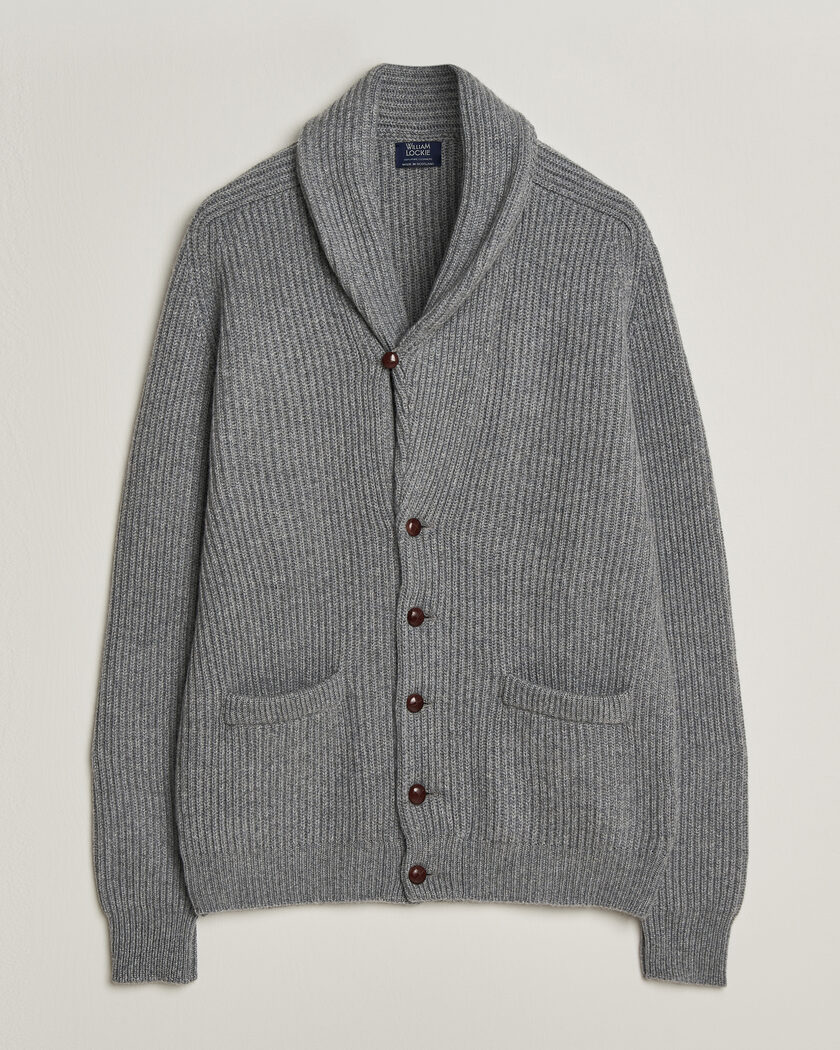William Lockie Windsor Cashmere Shawl Cardigan Flannel Grey – Grijs