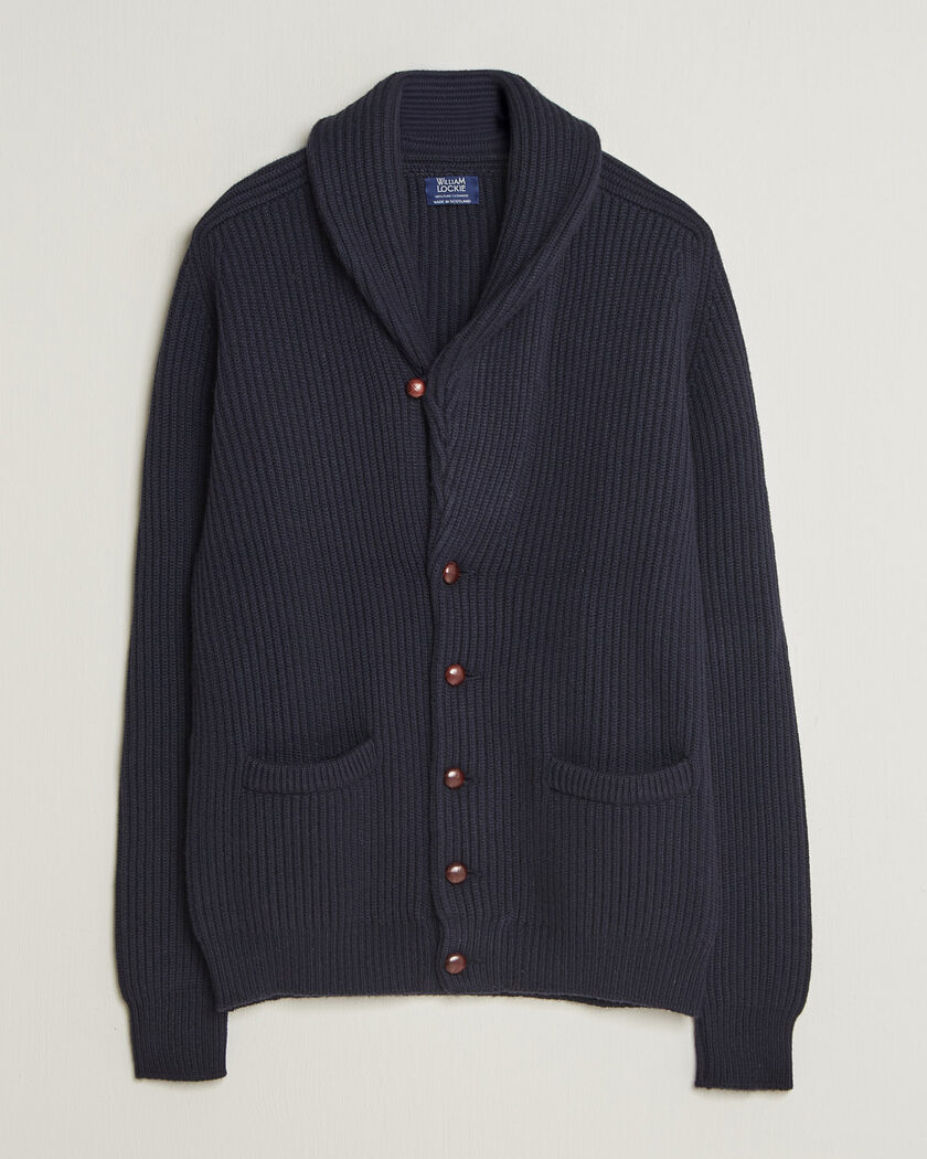 William Lockie Windsor Cashmere Shawl Cardigan Navy – Blauw