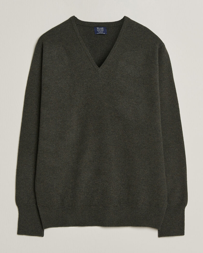 William Lockie Rob Lambswool V-Neck Seaweed – Groen