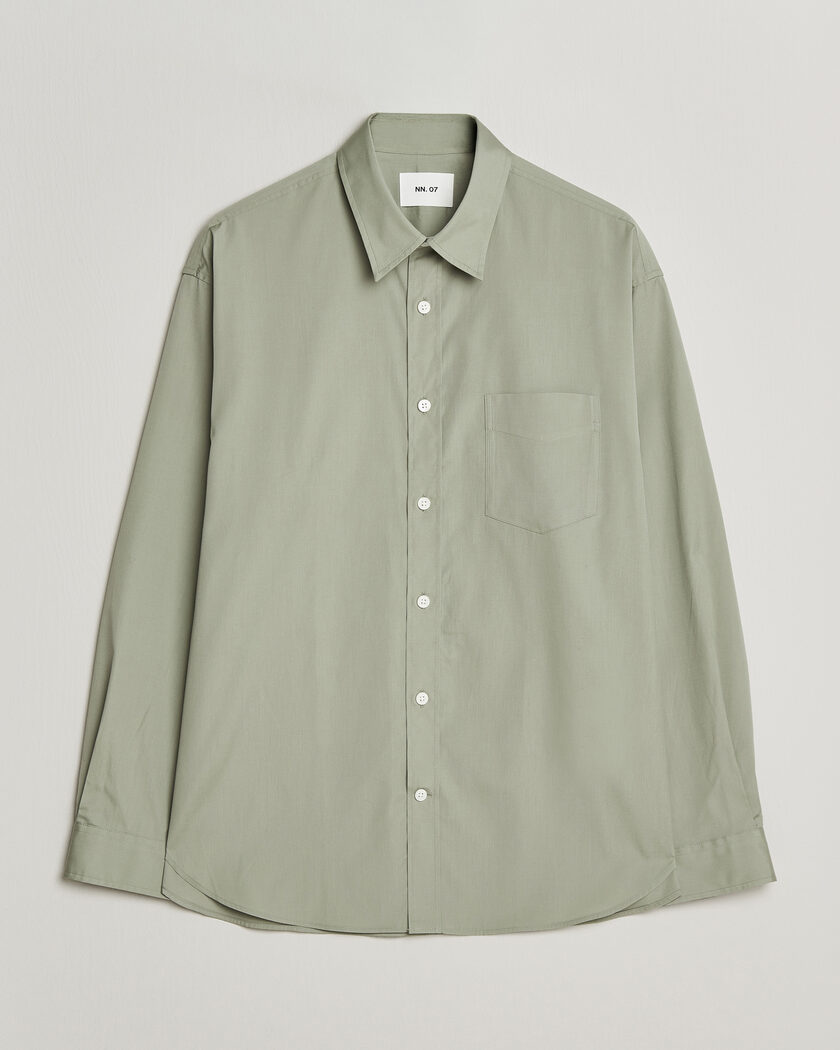 NN07 Skyler Relaxed Fit Supima Cotton Shirt Pale Green – Groen