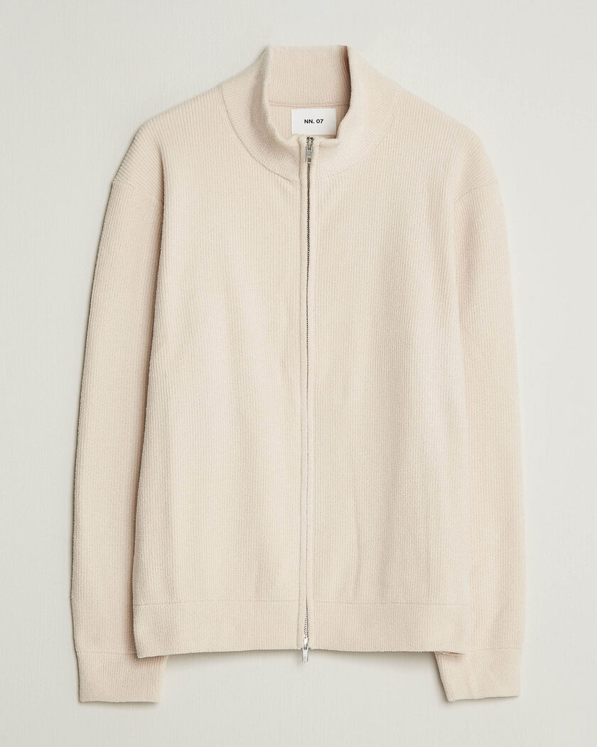 NN07 Danny Rib Knitted Full Zip Ivory – Wit
