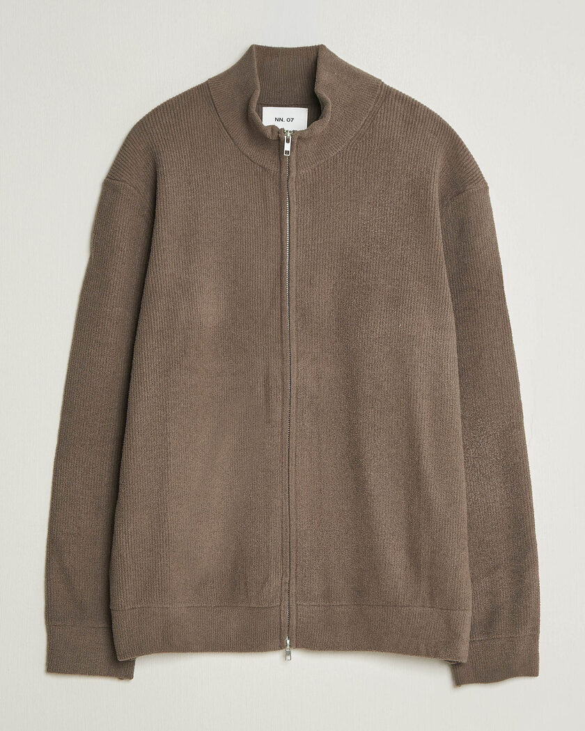 NN07 Danny Rib Knitted Full Zip Mable Husk – Bruin