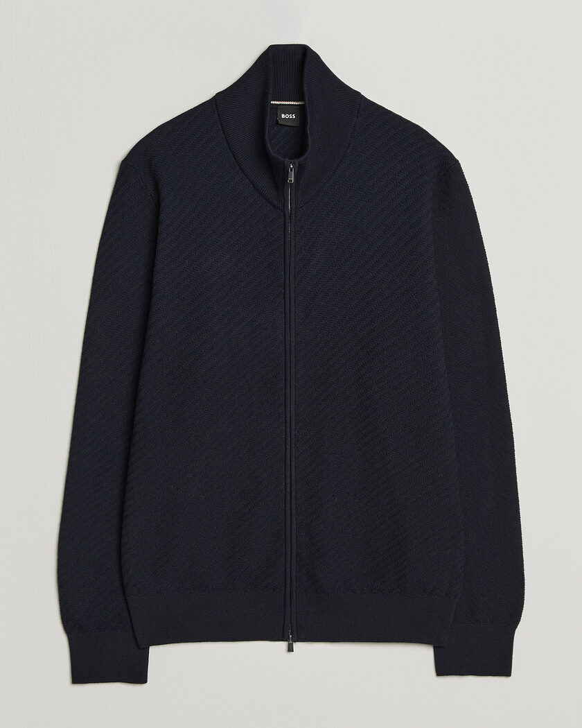 BOSS BLACK Loretti Cotton Knitted Full Zip Dark Blue – Blauw