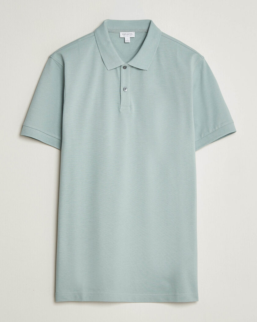 Sunspel Short Sleeve Pique Polo Light Green – Groen