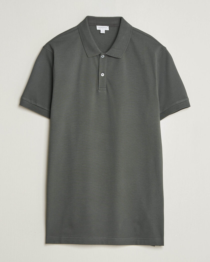 Sunspel Short Sleeve Pique Polo Slate Green – Groen