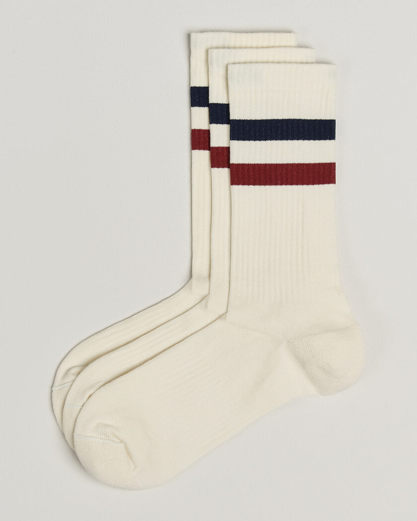  Sweyd 3-Pack Two Stripe Cotton Socks Navy/Red/White – Wit