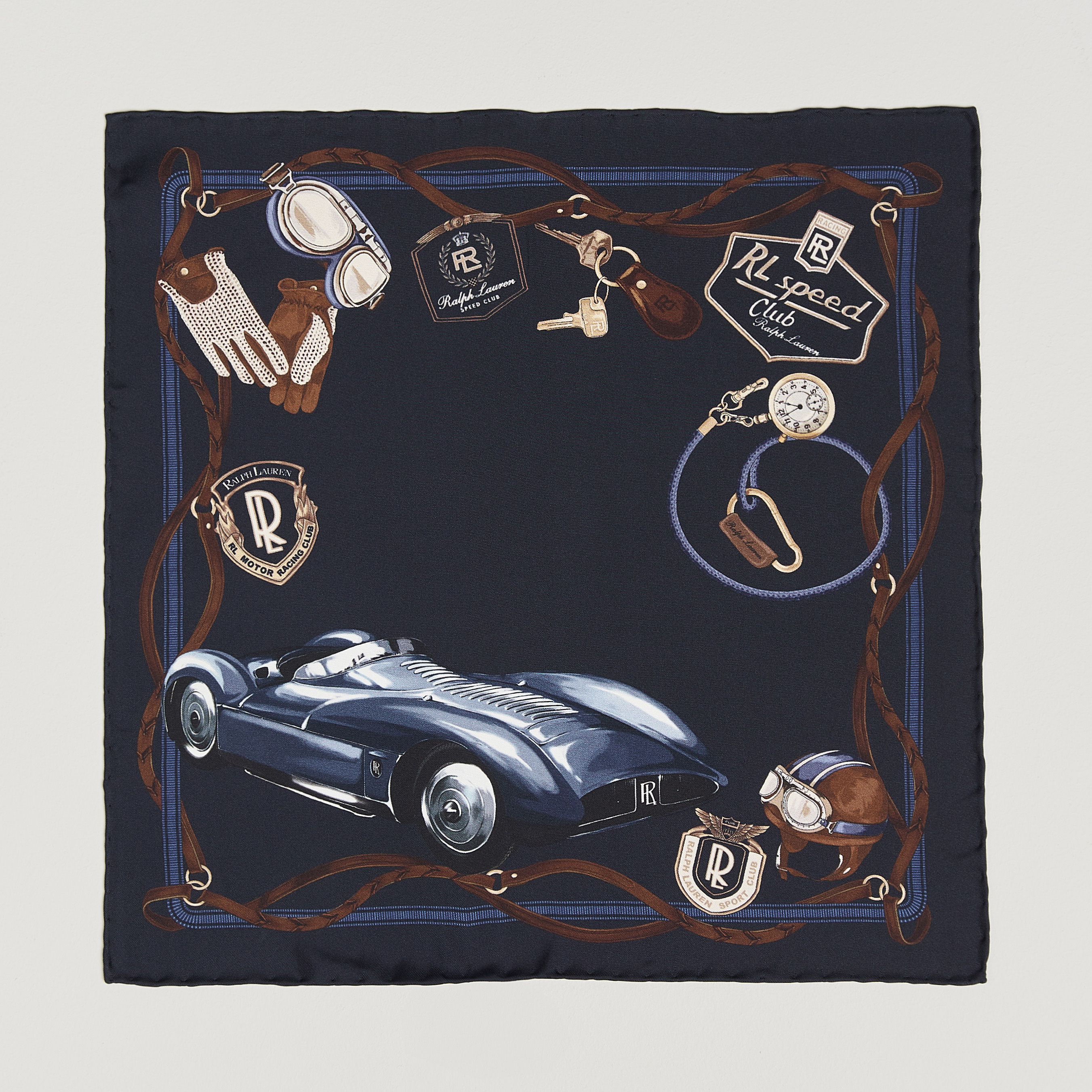 Ralph Lauren Purple Label Speed Club Silk Pocket Square Navy – Blauw
