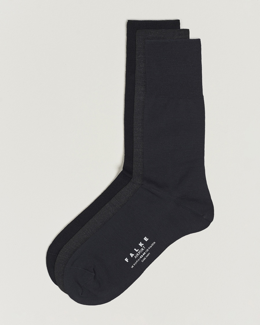 Falke 3-Pack Airport Socks Dark Navy/Black/Anthracite – Blauw