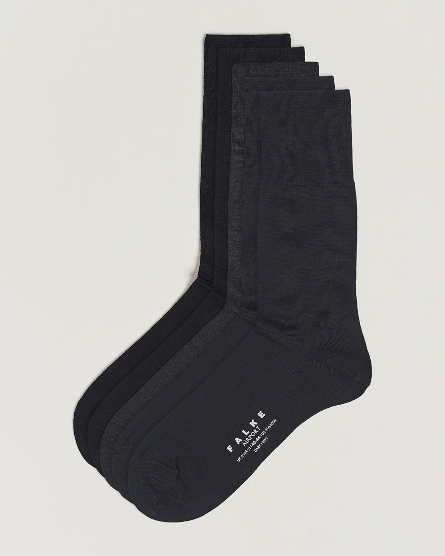 Falke 5-Pack Airport Socks Black/Dark Navy/Anthracite Melange – Blauw