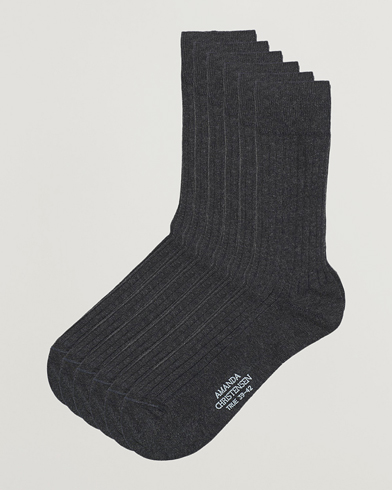 Heren | Amanda Christensen | Amanda Christensen | 6-Pack True Cotton Ribbed Socks Antracite Melange