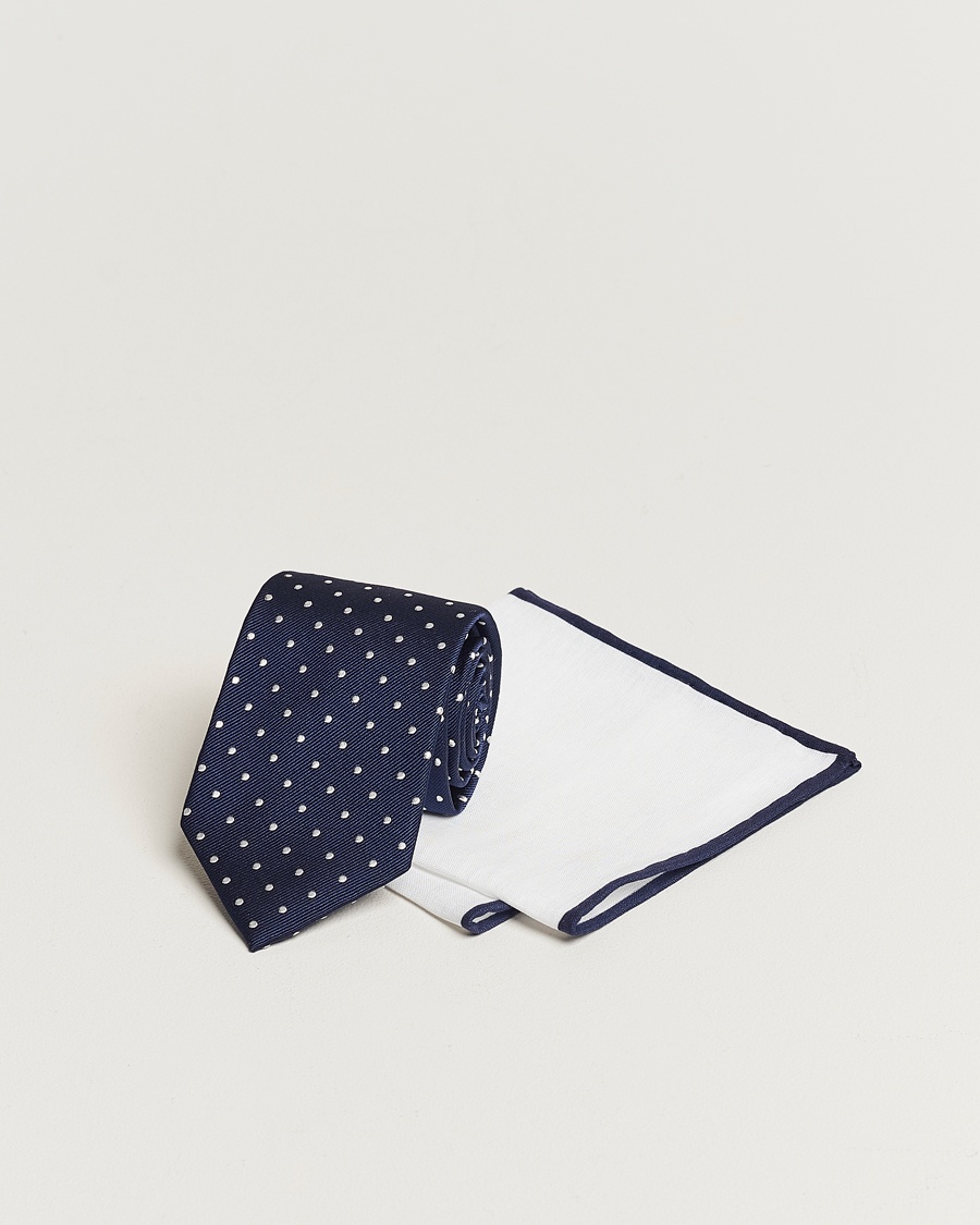 Amanda Christensen Set Tie & Pocket Square Navy/White – Blauw