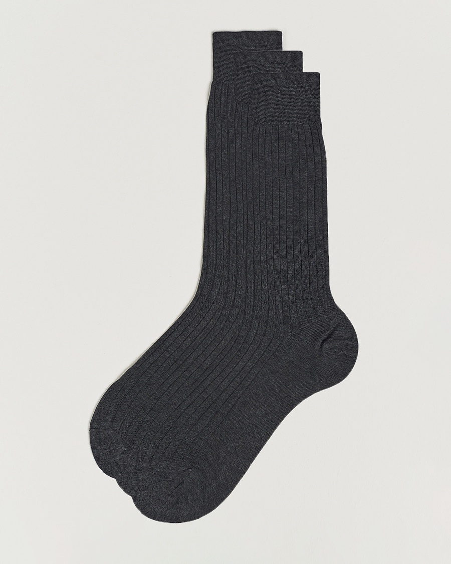 Bresciani 3-pack Cotton Ribbed Short Socks Grey Melange – Grijs