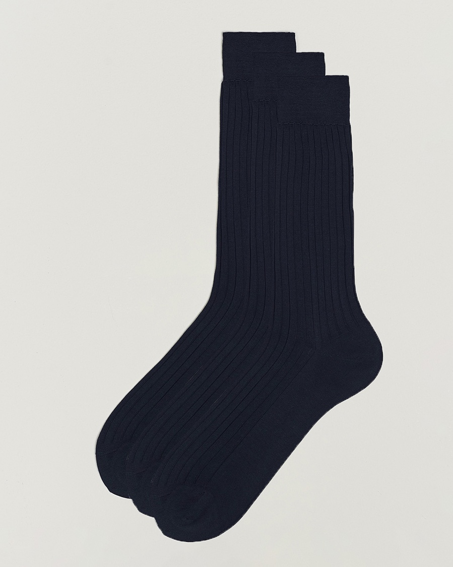 Bresciani 3-pack Cotton Ribbed Short Socks Navy – Blauw