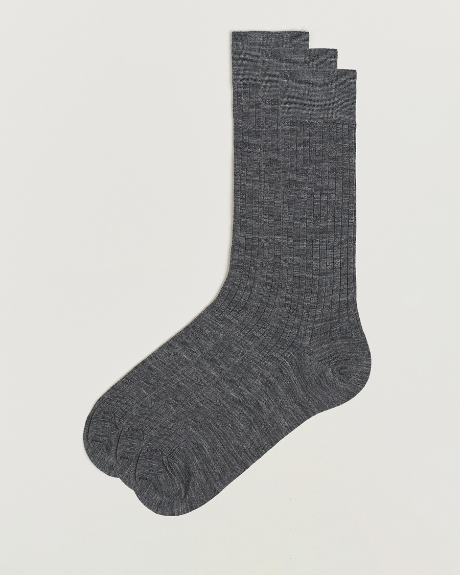 Bresciani 3-pack Wool/Nylon Ribbed Short Socks Medium Grey – Grijs