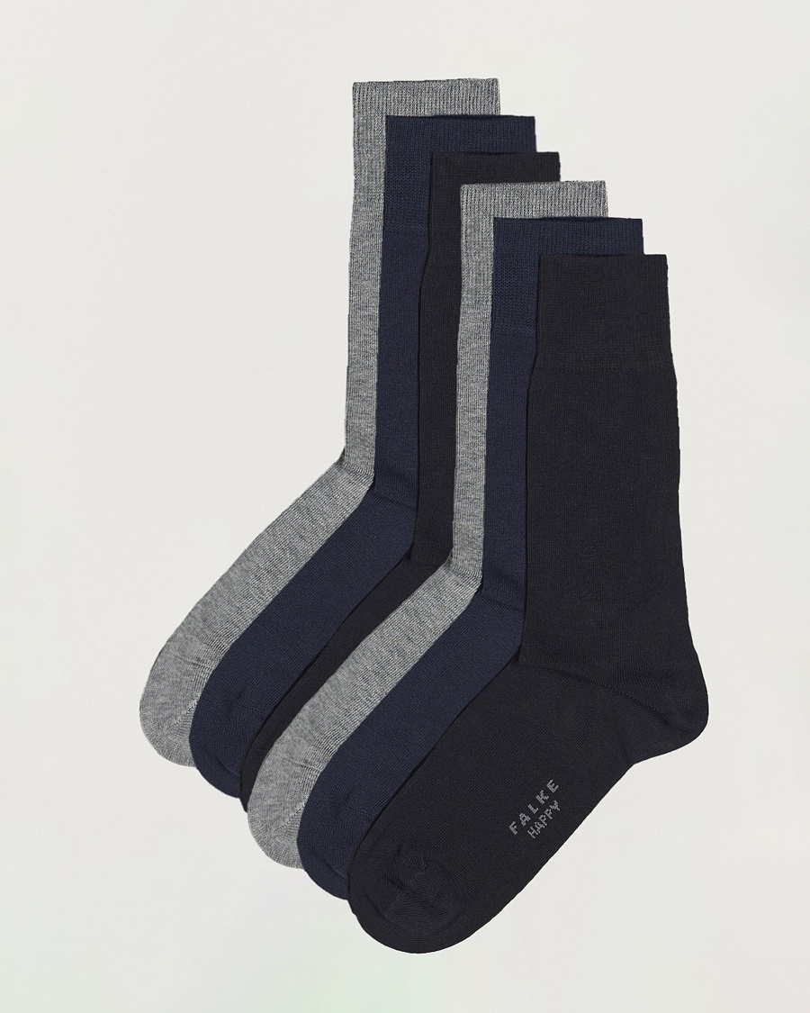 Falke 6-pack Happy Cotton Socks Black/Navy/Light Grey – Blauw