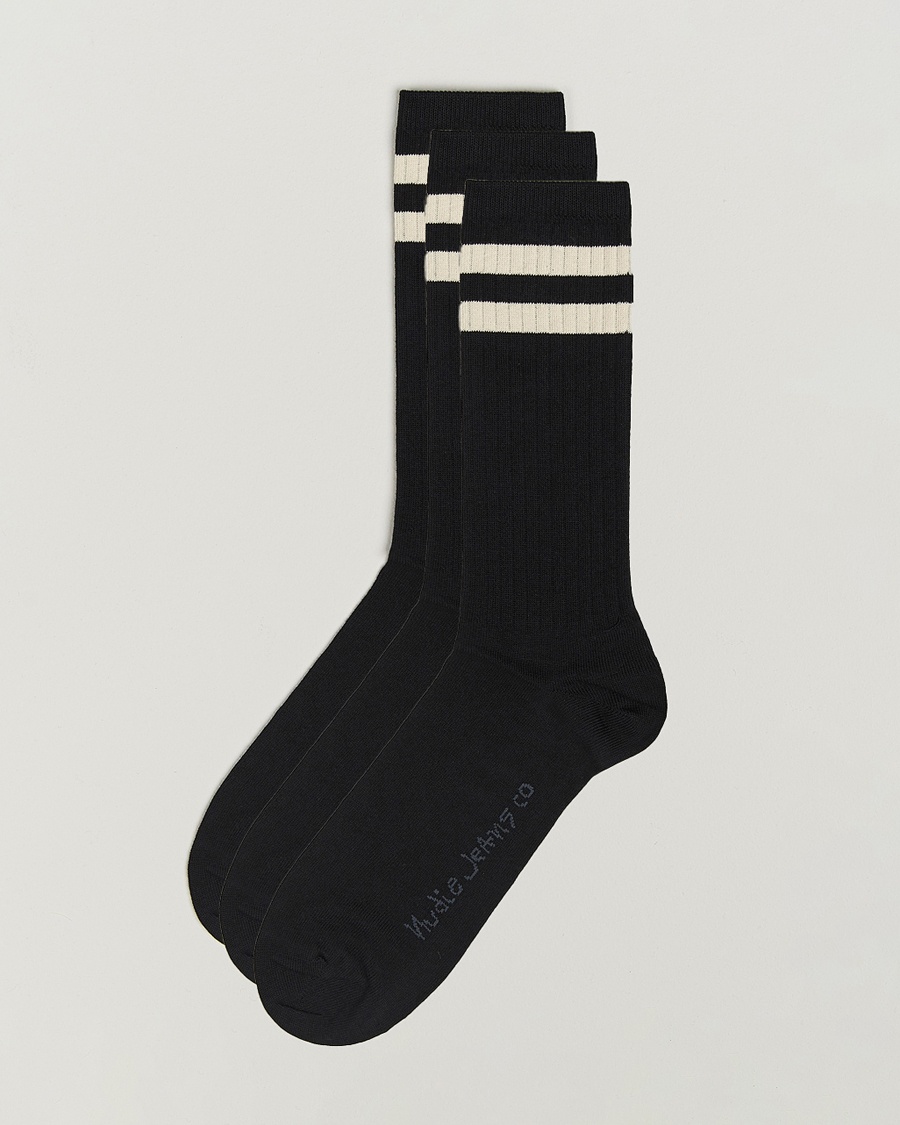Nudie Jeans 3-pack Amundsson Tennis Socks Black/White – Zwart