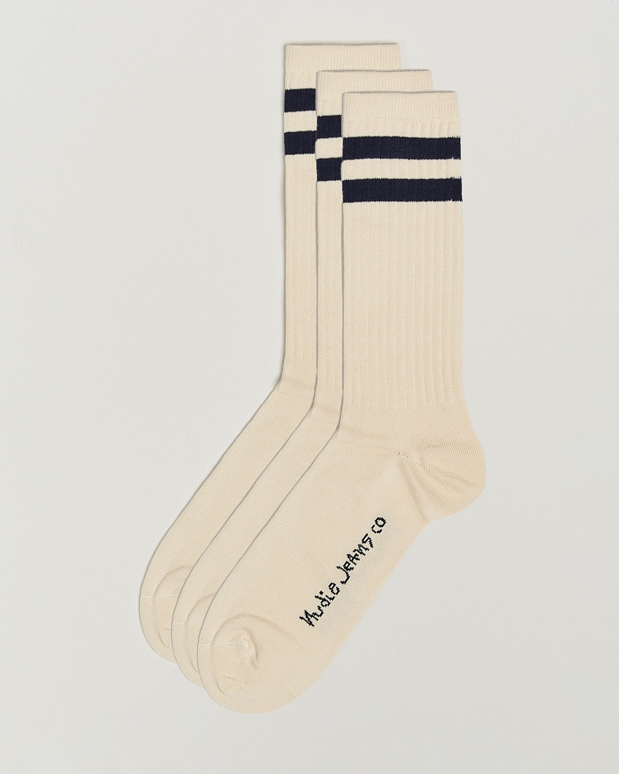 Nudie Jeans 3-pack Amundsson Tennis Socks Off White/Navy – Wit