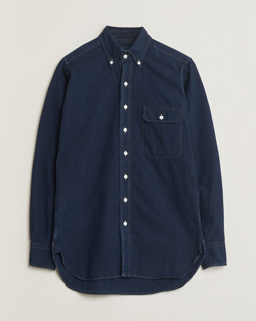Pre-owned Drake's The American Flap B.O Oxford Shirt Navy 15,5(39 - M) – Blauw