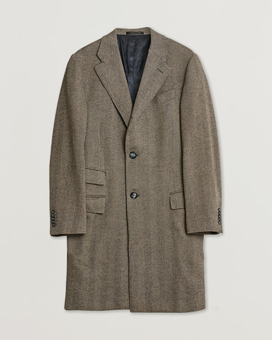 Corneliani Cashmere Blend Herringbone Coat Brown 46 – Bruin