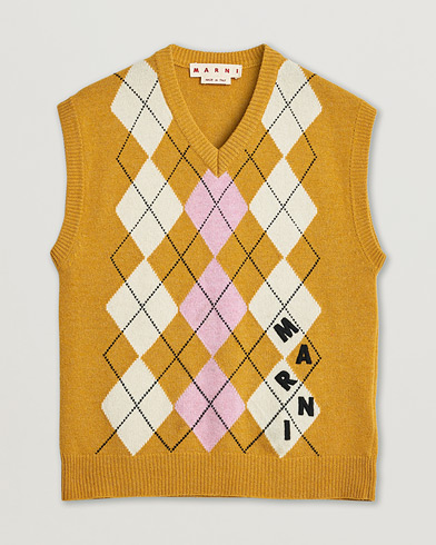 Pre-owned Marni Shetland Argyle Knit Vest White/Yellow 48ashmere Hoodie Beige S – Geel