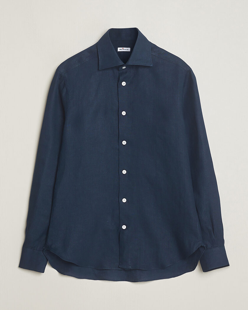 Pre-owned Kiton Linen Sport Shirt Navy 38 - S – Blauw