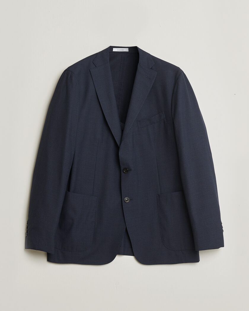 Pre-owned Boglioli K Jacket Check Wool & Silk Blazer Navy 54 – Blauw