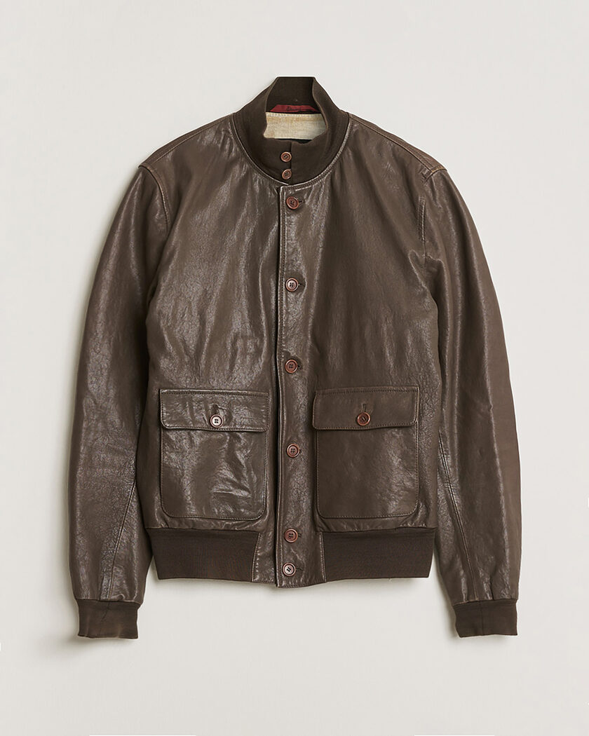  Stewart Calf Bomber Jacket Dark Brown L – Bruin