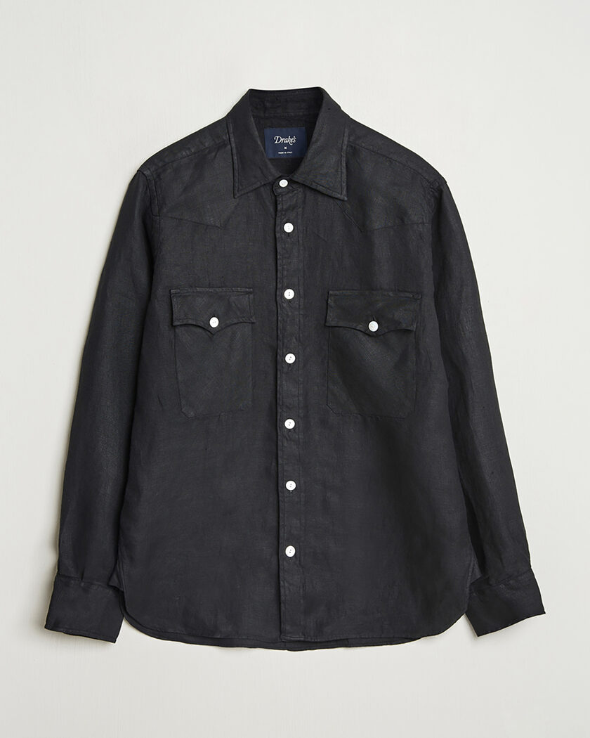 Pre-owned Drake's Linen Twill Western Shirt Black L – Zwart