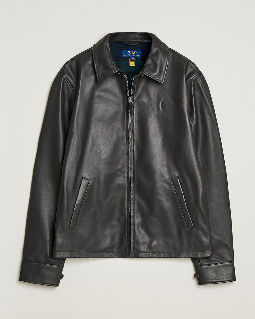 Pre-owned Polo Ralph Lauren Maxwell Windbreaker Leather Jacket Polo Black L – Zwart