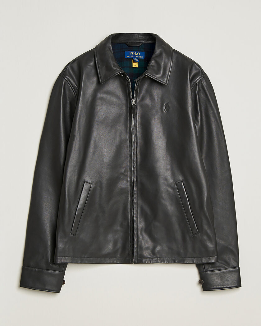 Pre-owned Polo Ralph Lauren Maxwell Windbreaker Leather Jacket Polo Black L – Zwart