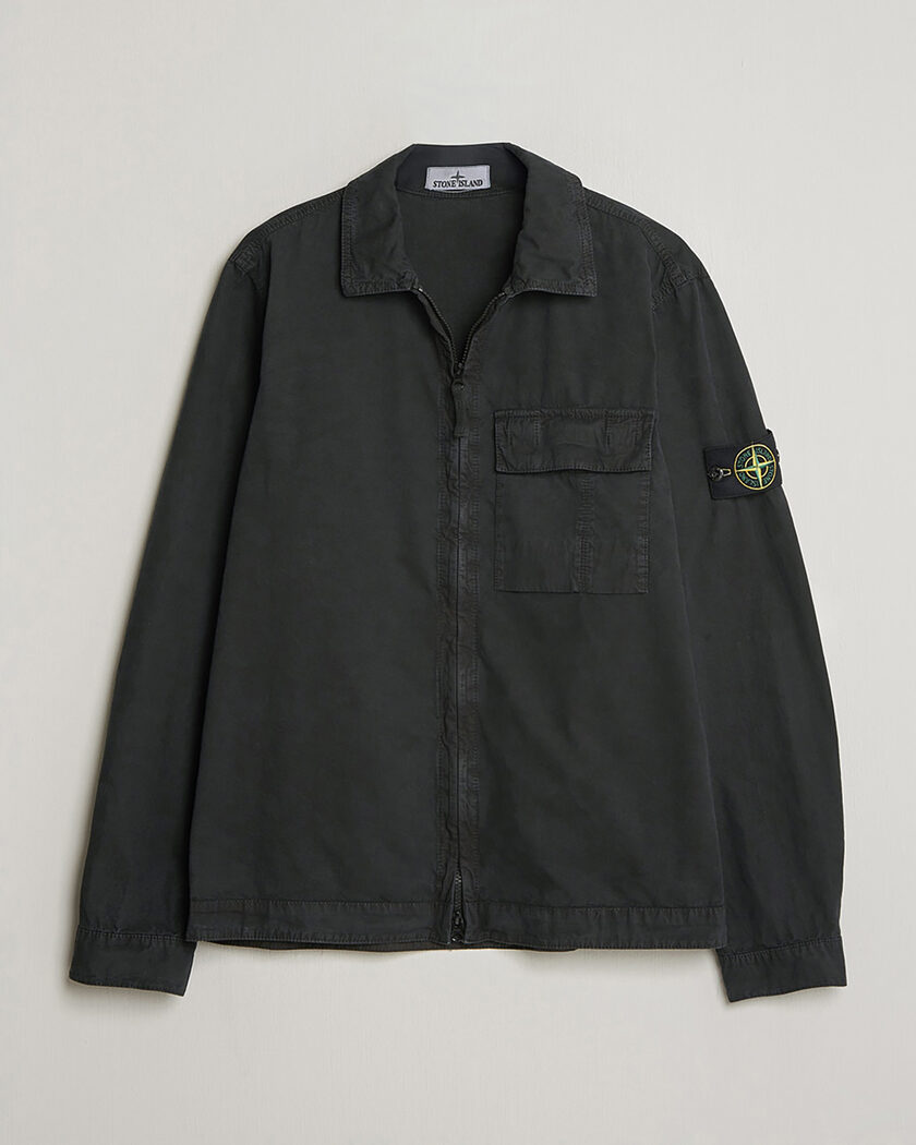 Pre-owned Stone Island Brushed Cotton Canvas Zip Overshirt Black S – Zwart