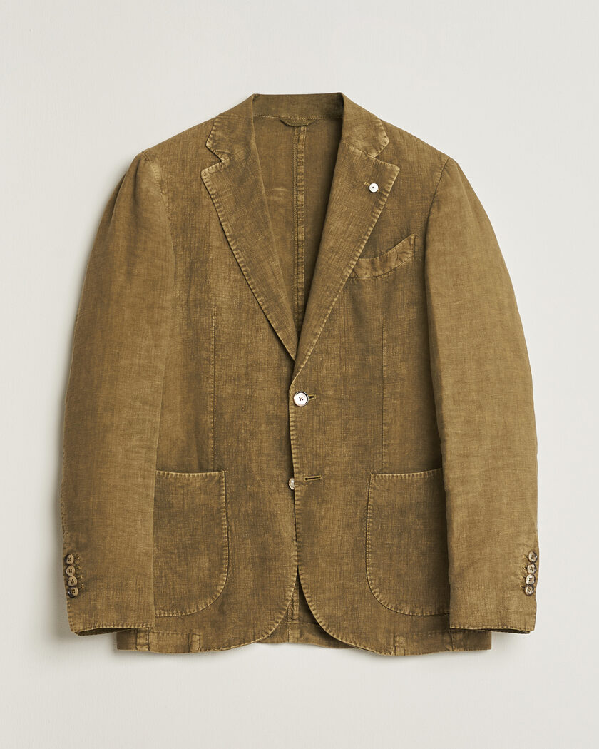 Pre-owned L.B.M. 1911 Jack Regular Fit Linen Blazer Olive 46 – Groen