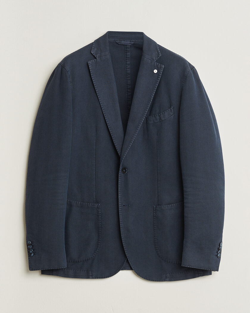 Pre-owned L.B.M. 1911 Jack Cotton Herringbone Blazer Navy 54 – Blauw