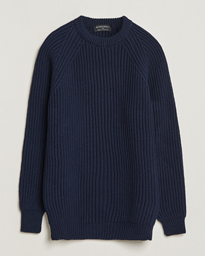  Fisherman Rib Chunky Wool Crew Navy