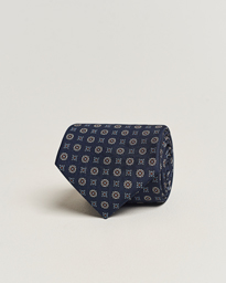  3-Fold Printed Silk Tie Navy