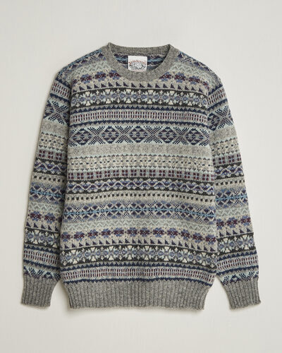Jamiesons Of Shetland All Over Fair Isle Pullover Crew Neck Light Grey