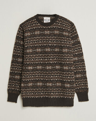 Jamiesons Of Shetland All Over Fair Isle Pullover Crew Neck Dark Brown