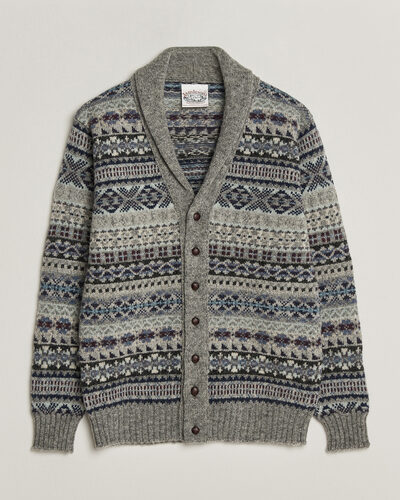 Jamiesons Of Shetland All Over Fair Isle Shawl Collar Cardigan Grey