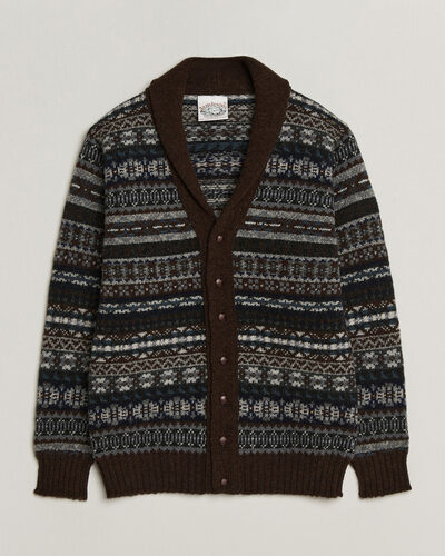 Jamiesons Of Shetland All Over Fair Isle Shawl Collar Cardigan Brown