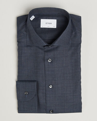 Eton Slim Fit Signature Flannel Checked Shirt Dark Blue