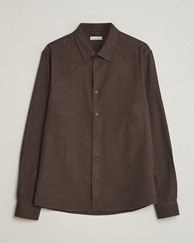 KnowledgeCotton Apparel Regular Fit Melange Flannel Shirt Chocolate