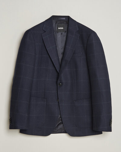 BOSS BLACK Hutson Checked Wool Blazer Dark Blue