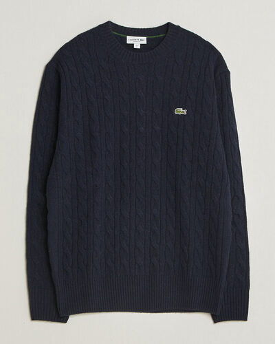 Lacoste Carded Wool Cable Crew Neck Navy Blue