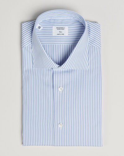 Mazzarelli Soft Cotton Popeline Shirt Light Blue Stripe
