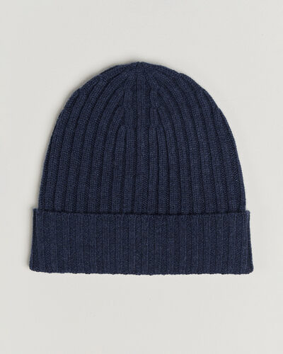 Piacenza Cashmere Ribbed Cashmere Beanie Dark Blue