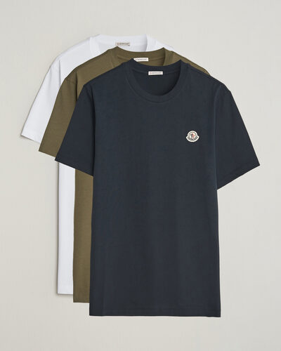 Moncler 3-Pack Logo T-Shirts Blue/Military/White