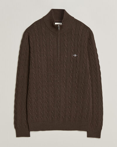 Gant Cotton Cable Half Zip Black Brown Melange