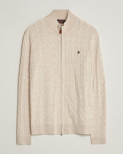 Morris Merino Cable Zip Cardigan Off White