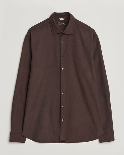 Stenströms Regular Fit Cut Away Flannel Shirt Brown