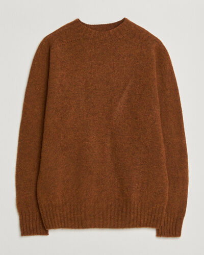 Sunspel Brushed Shetland Crew Neck Dark Tabacco